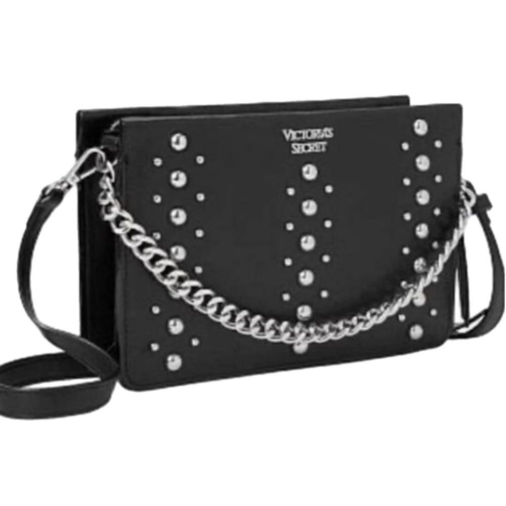 Victoria’s Secret Multi Studs 24/7 Crossbody Purse Bag Black Nea